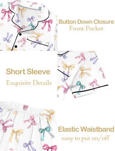 Mikrdoo Silk Pajamas for Girls 2-Piece: Short Sleeve Tops and Pants Satin PJs Fashion Sleepwear for Kids 3-14 Years2