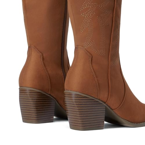 DREAM PAIRS Womens Cowboy Boots Wide Calf Comfortable Pull On Zipper Chunky Heel Pointed Toe Embroidered Western Cowgirl Knee High Boots Ladies Retro Tall Boot,Size 6,Brown,SDKB224W by DREAM PAIRS - Image 2