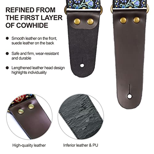 Nefelibata Vintage Guitar Strap (Light Blue Flower) - Image 2