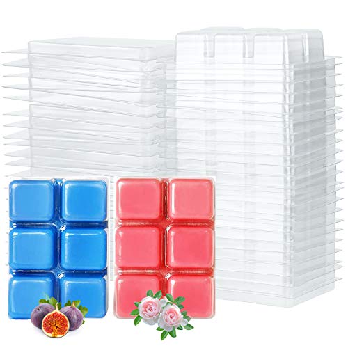 Tobeape Wachsschmelzformen, 6 Mulden, transparenter Kunststoff, zum Schmelzen von Kerzen und Seife, 100 Packungen Cover