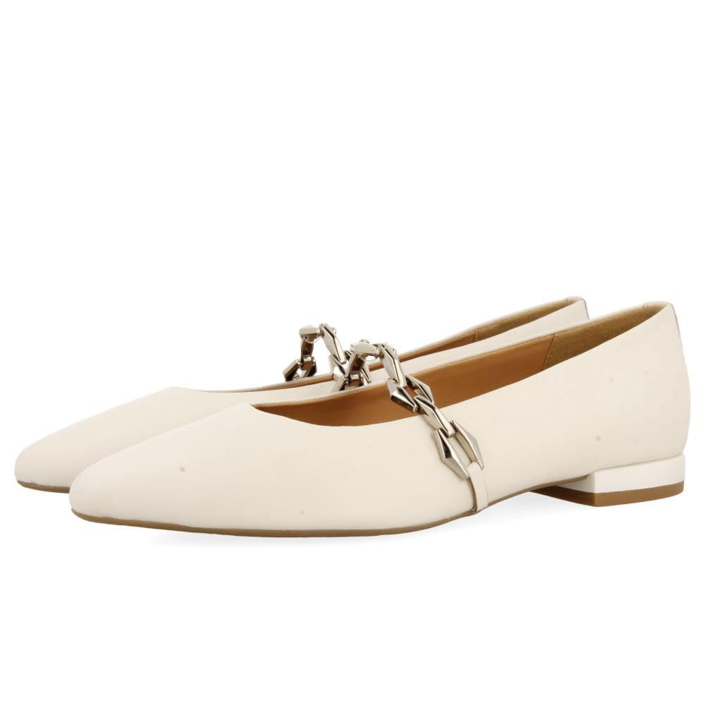 GIOSEPPO Hallie Leather Chain Ballerinas, White, 8 UK