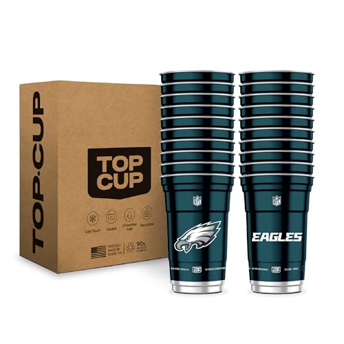 Top Cup NFL Philadelphia Eagles 20 oz Reusable Aluminum Cups 20 Count | Officially Licensed Durable Reusable & Recyclable Made in USA