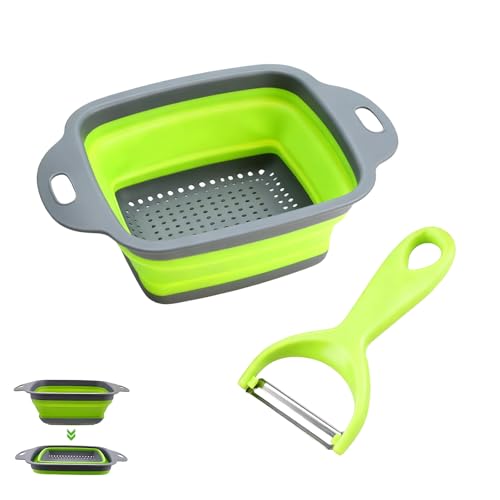 Éplucheur et passoire pliable, éplucheur de pommes de terre, éplucheur de légumes, éplucheur d'asperges, passoire à pâtes en silicone, 18,5 x 24,5 cm, passoire de cuisine pliable pour le camping