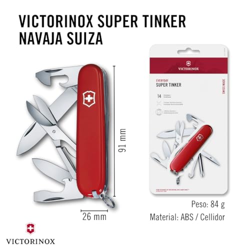 Image of Victorinox Super Tinker Swiss Army Knife,14 Function Swiss Made Pocket Knife with Large Blade,2 Screwdrivers and Multipurpose Hook - Red,(Pack of 2)