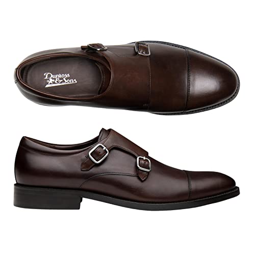 Dunross & Sons Leon Espresso - Brown Dress Shoes for Men, Double Monk Strap Shoes Men Stylish Cap Toe Shoes with Ortholite Footbed for All Day Comfort, Dark Brown Leather Shoes for Men, Office Shoes