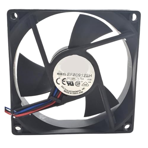 BRODEFUP Ventilador axial de 92 mm (9 cm) EFB0912SH, 12 V, 0,75 A, for refrigeración de servidores, 92 x 92 x 25 mm, con Cable de 3 Hilos.(2wire)