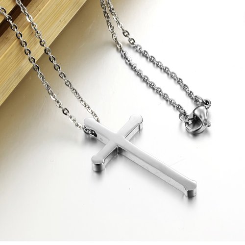 Lohome Fashion Accessories Titanium Steel Cross Necklace In A Gift Box (Silver Tone) #TOP2