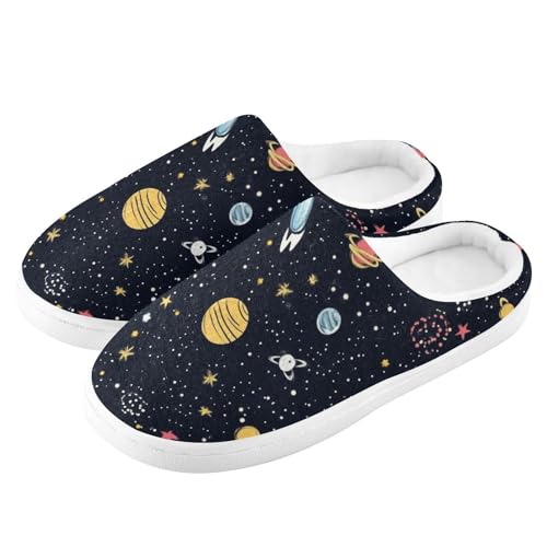 Space Starry Cosmic Planet Women Cotton Slippers Breathable Memory Foam Home Slippers for Hotel Christmas Presents 6-74