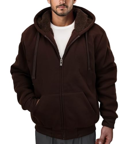 Sweat à capuche épais homme contre le froid veste zippée doublée sherpa