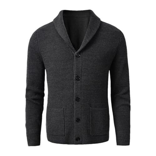 Men’S Slim Fit Cable Knit Wool Thick Shawl Collar Cardigan Sweater Casual Pockets Single Breasted Outerwear Knitwear