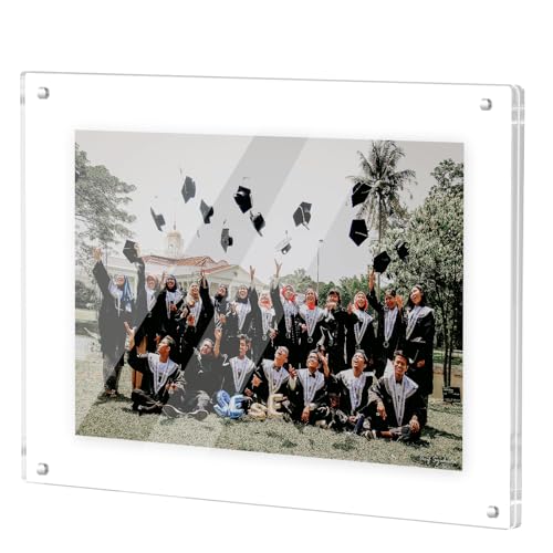 JUOIFIP 12x16 Acrylic Picture Frame, No Drill Wall Mounted Frameless Photo Frames, Self Adhesive Clear Magnetic Frames for Poster Artworks Diploma Certificate