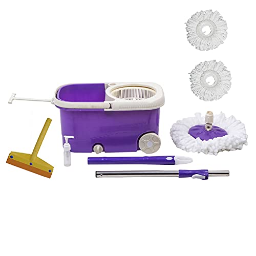 Frestol Plastic Mop With Wheel+3 Refill+Rod+Wiper – Purple