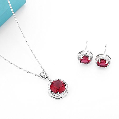 AMYJANE Halo Crystal Jewelry Set - Sterling Silver Round Cubic Zirconia Crystal Bridal Pendant Necklace Earrings Set for Wedding Bride Bridesmaids - Image 6