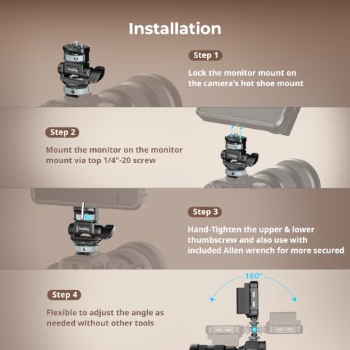 Image of SMALLRIG Camera Monitor Mount with Cold Shoe, 180 Tilt and 360 Swivel, Retractable 1 /4 inch Locating Screw Anti-Twist, Damping Adjust, Horizontal & Vertical Shooting