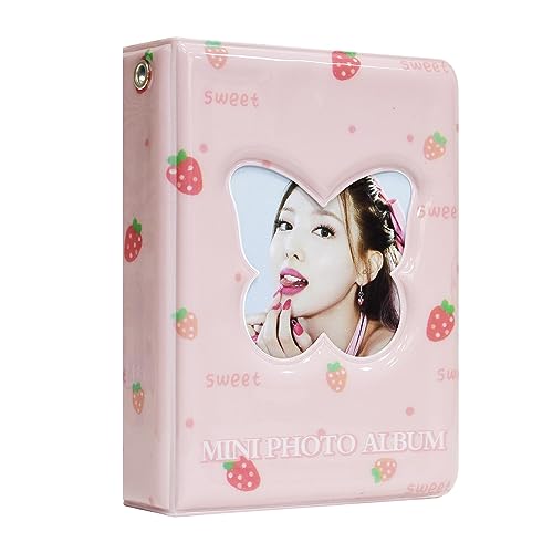 Babyfond 3 Inch Mini Photo Album Kpop Photocard Binder, Butterfly Hollow Photocard Holder Book, Business Card Book Holder, Photocard Sleeves 40 Pockets (Pink)