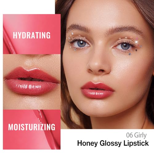 Image of Girly Honey Lipstick Tinted Lip Balm - Shine Moisturizing Lipstick for Women, Natural Nourishing Hydrating Lip Gloss Stain for Dry Lips, Tint Sheer Lightweight Makeup, Vegan - 1Pc #06 Girly