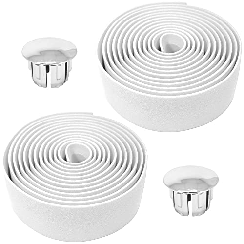 cyclingcolors 2x ruban de cintre vélo mousse confort EVA adhésif bouchon chromé cycle route fixie singlespeed, blanc