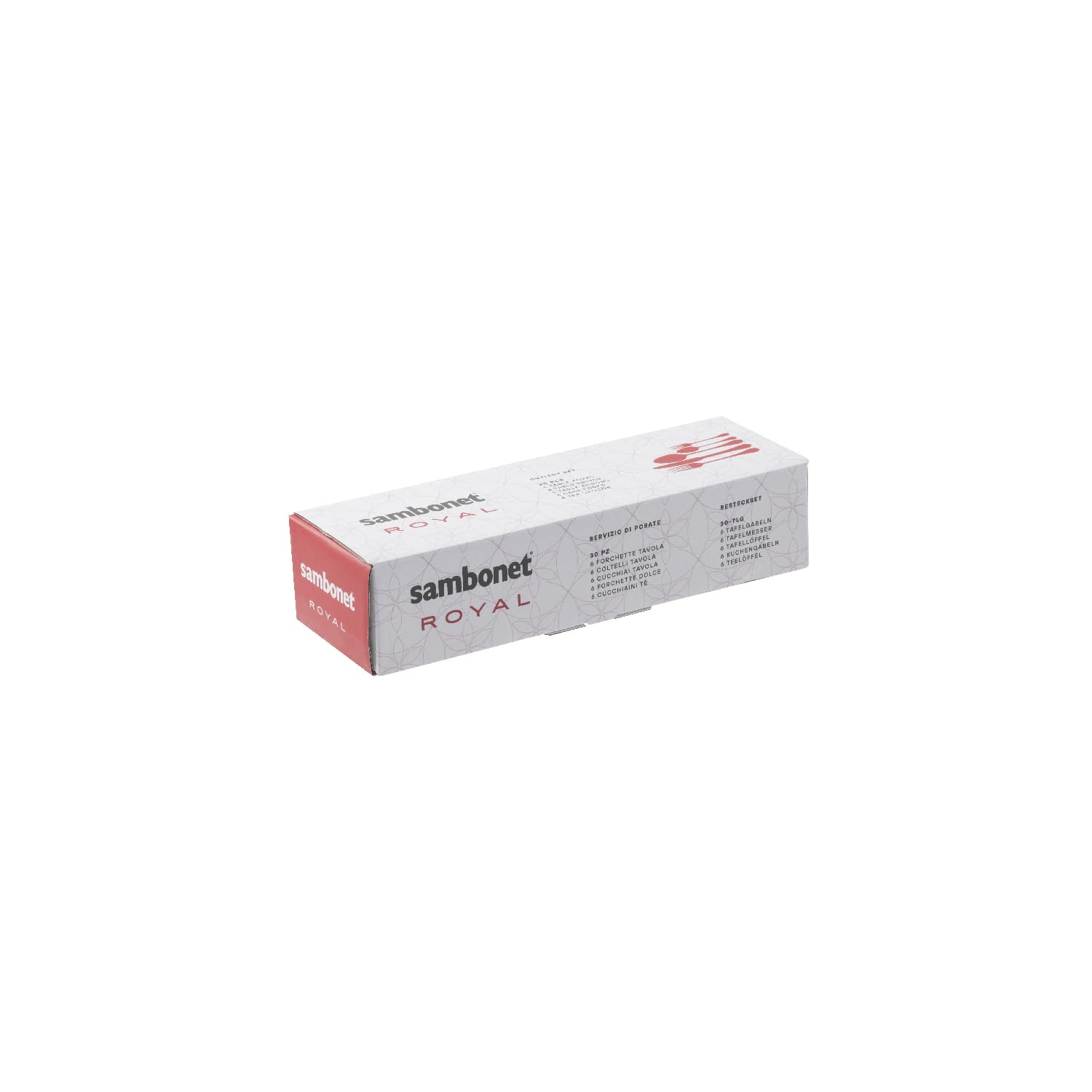 Sambonet Royal 52563-G6 - zestaw naczyń ze stali nierdzewnej 18/10, dla 6 osób, 30-częściowy: 6 widelców, 6 łyżek, 6 noży, 6 łyżeczek, 6 łyżeczek do herbaty, 6 widelców deserowych, nadaje się do mycia