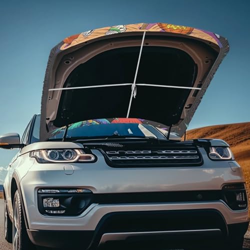 Image of Halloween Decor Car Hood Cover, Halloween Hawaii Vacation Skeleton Washable Elastic Auto Hood Protector, Funny Ghost Pumpkin Beach Skull Car Bonnet All-Season Protection