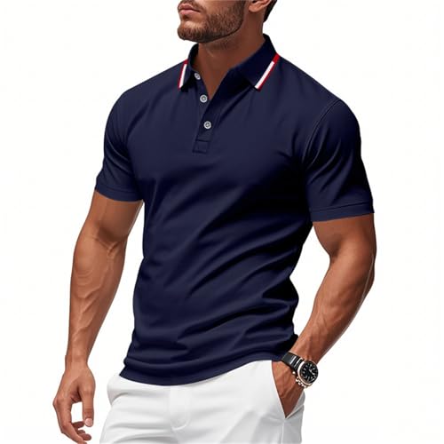 Compra Online Cuello Mao Camiseta Antisudor Ropa de Verano Hombre XL de Trabajo Golf Polo Azul Marino Talla Grande Lisas España Hombre Slim Fit Manga Corta Polos Baratos Azul Marino XL