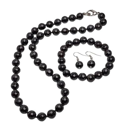 Parure en agate noire 10mm de fabrication artisanale avec collier unique pour femme