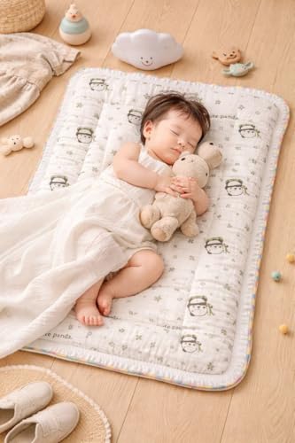 Image of 100% Muslin Cotton Baby Mattress - Soft, Breathable & Lightweight Baby Bedding Blanket with Piping Border, for Newborns & Infants (0-12 Months)