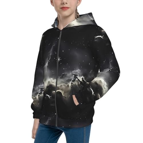 Starry Sky Nebula Kids Pullover Hoodies Boys Zip Up Sweatshirts Girls Athletic Clothes with Pocket