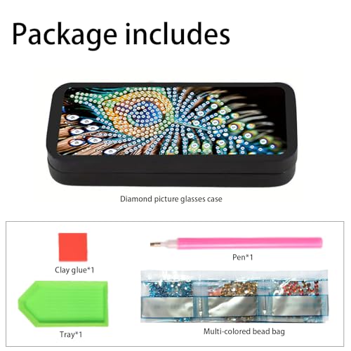 Image of 5D DIY Diamond Painting Glasses Case for Adults, Delicate Peacock Feather Diamond Art Eyeglass Holder, Handmade Diamond Art Sunglass Storage Box, Travel Craft Gift