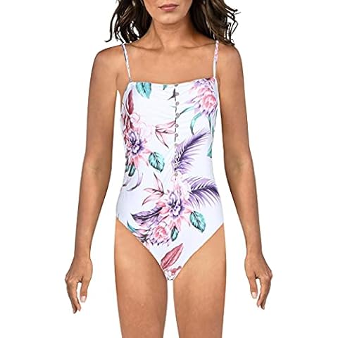 Jessica Simpson Women's Straight Neck One Piece Swimsuit Bathing Suit, White Multi, X-Large Cover