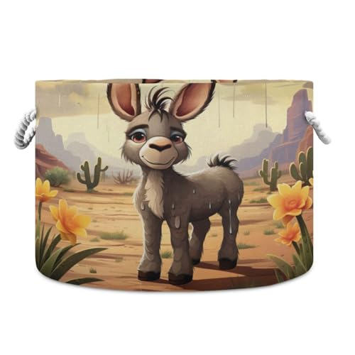 Round Cute Donkey Desert Storage Basket Large Organizer Bin Laundry Hamper Toy Storage Basket with Handle for Nursery Clothes Toys 202b3985