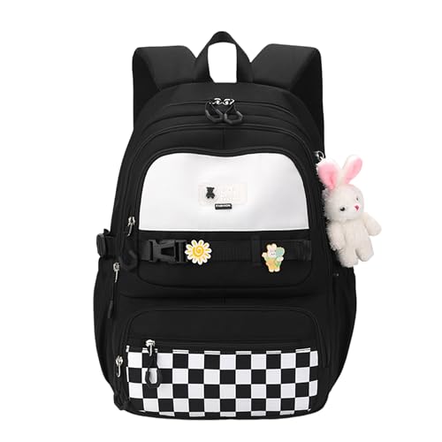 TYHOTULY Cute School Backpack for Girls Kawaii Large Bookbag Kids Teens Elementary Middle School Preppy Aesthetic Book Bag (Black)
