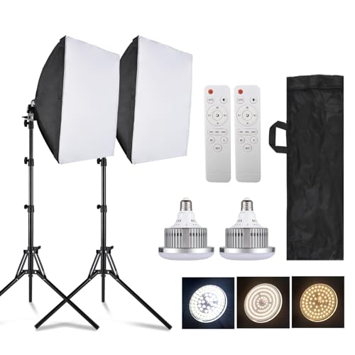 Andoer Kit de iluminación para fotografía de estudio con luz LED de 85 W, 2 unidades de 40 x 40 cm, 2 trípodes de luz de 1,7 m, 2 mandos a distancia, 2 x 1 bolsa de transporte