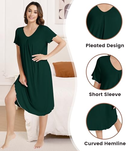 Image of NACHILA Women's Nightgowns-Viscose Made from Bamboo,Soft Nightshirt Short Sleeve Sleepwear Cooling Sleepshirts