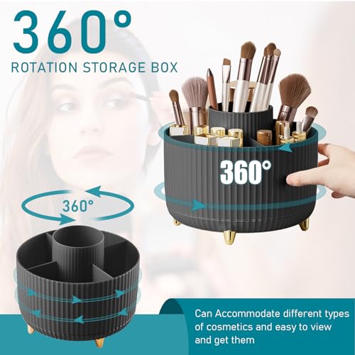 Image of Makeup Brush Holder Organizer,360 Rotating Makeup Brush Organizer,5 Slot Make up Brushes Cup for Cosmetics, Nail Polish, Art Supply, Bathroom Vanity Desktop Organizer - Black
