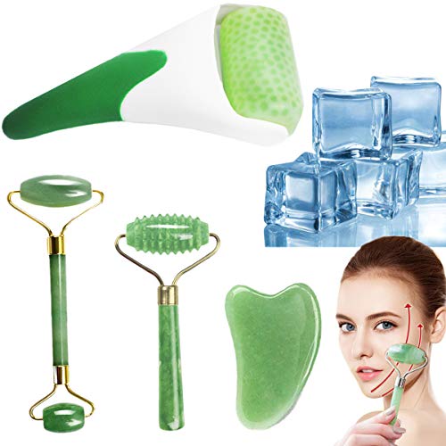 FIGHTART 4 In 1 Ice Roller Jade Roller Gua Sha Massage Massage du corps avec soulagement de la douleur Prévention des rides Anti-âge pour les outils du visage