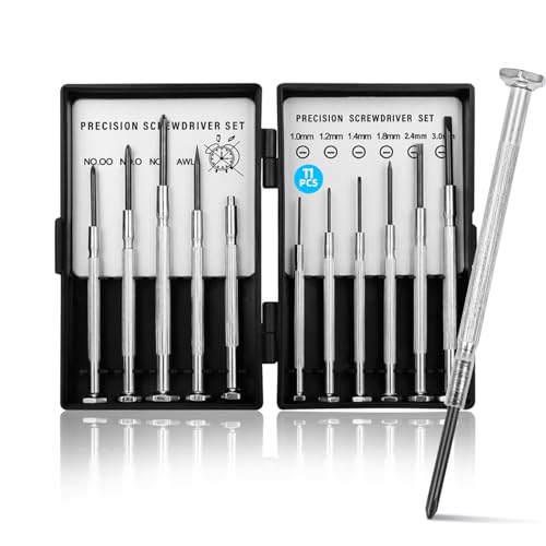 11 Pcs Precision Screwdriver Set, Mini Screwdrivers Kit for Glasses, Watches, Remotes & Household Gadgets, 11 Different Size Micro Screwdrivers, Flatheads, Philips with Pocket Size Carrying Case