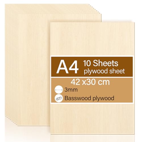 10 piezas de contrachapado de 3 mm, tablero de tilo A3 de 42 x 30 cm, para pirograbado, corte láser, manualidades, modelismo y pintura