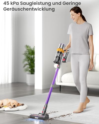 Anyson 45000Pa/550W/70Min Staubsauger Kabellos, 1.6L Akku Staubsauger Super Leise, Akkustaubsauger Selbstladender mit LED Display/Anti-Tangle-Bürste, Stabstaubsauger für Hartböden Teppiche Tierhaare - 1