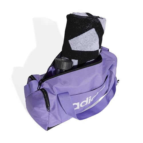 Image of adidas Essentials Linear Duffel Bag, Purple Fusion /White, XS