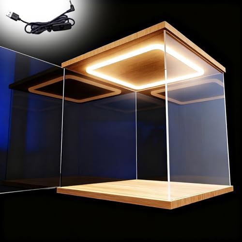 Stackable LED Acrylic Display Case with Front Door - Dust-Proof Organizer for Action Figures, Collectibles & Memorabilia - Clear Showcase 35x35x40cm (14x14x16in) - Ideal for Protecting & Displayi...