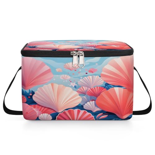 GzLeyigou Ocean Shell Lunch Bags for Women Men 9 Cans, Hot & Cold Food Delivery Bag Insulated Grocery Bag Insulated Lunch Box Pinks Shell Cooler Bag for Office Work Picnic Beach