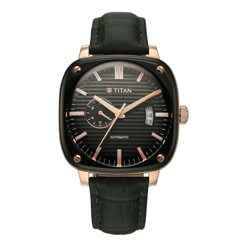 Image of Titan Vintage Concealed Automatic Analog with Green Dial Green Leather Strap Watch for Men - 90225KL01