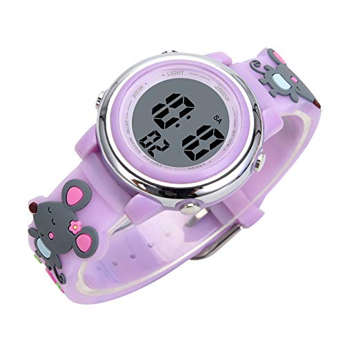 Kids Watches 3D Cartoon Silicone Mouse Waterproof 7 LED Color Lights Toddler Digital Wrist Watch with Alarm Stopwatch for 3-10 Year Girls Little Child (Light Purple)3