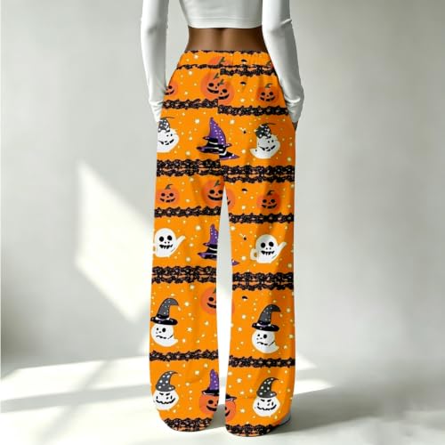Baggy Sweatpants,Halloween Pajama Pants For Women Pumpkin Ghost Print Cozy Sleepwear Soft Lounge Bottoms Pjs *Yellow Small - image 3