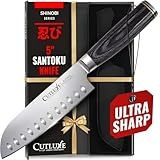 Santoku Knife – Ultra Sharp 5 Inch Meat and Vegetable Japanese Knife for Chopping, High Carbon Stainless Steel Blade, Full Tang Pakkawood Handle – Shinobi Series