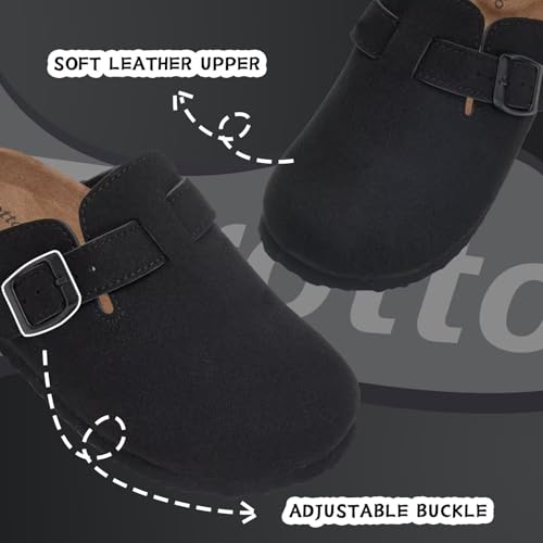 Image of Torotto Kids Suede Clogs Cork Footbed Toddler Slippers with Arch Support & Adjustable Straps for Boys Girls Indoor & Outdoor