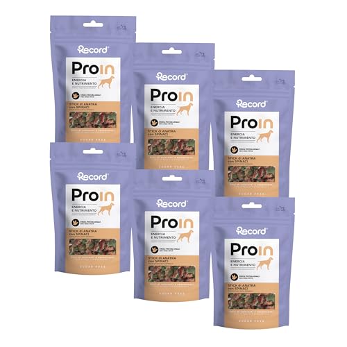 Natürlicher Monoprotein-Snack für Hunde, Ente und Spinat, Packung mit 6 x 75 g, hypoallergene Sticks, Grain Free – Energie und Wohlbefinden des Darms, ohne Farbstoffe und Zucker