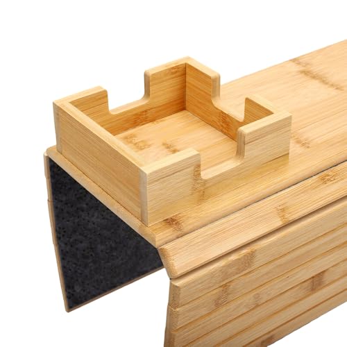 Bandeja para reposabrazos de sofá multiusos y posavasos de bambú natural 8
