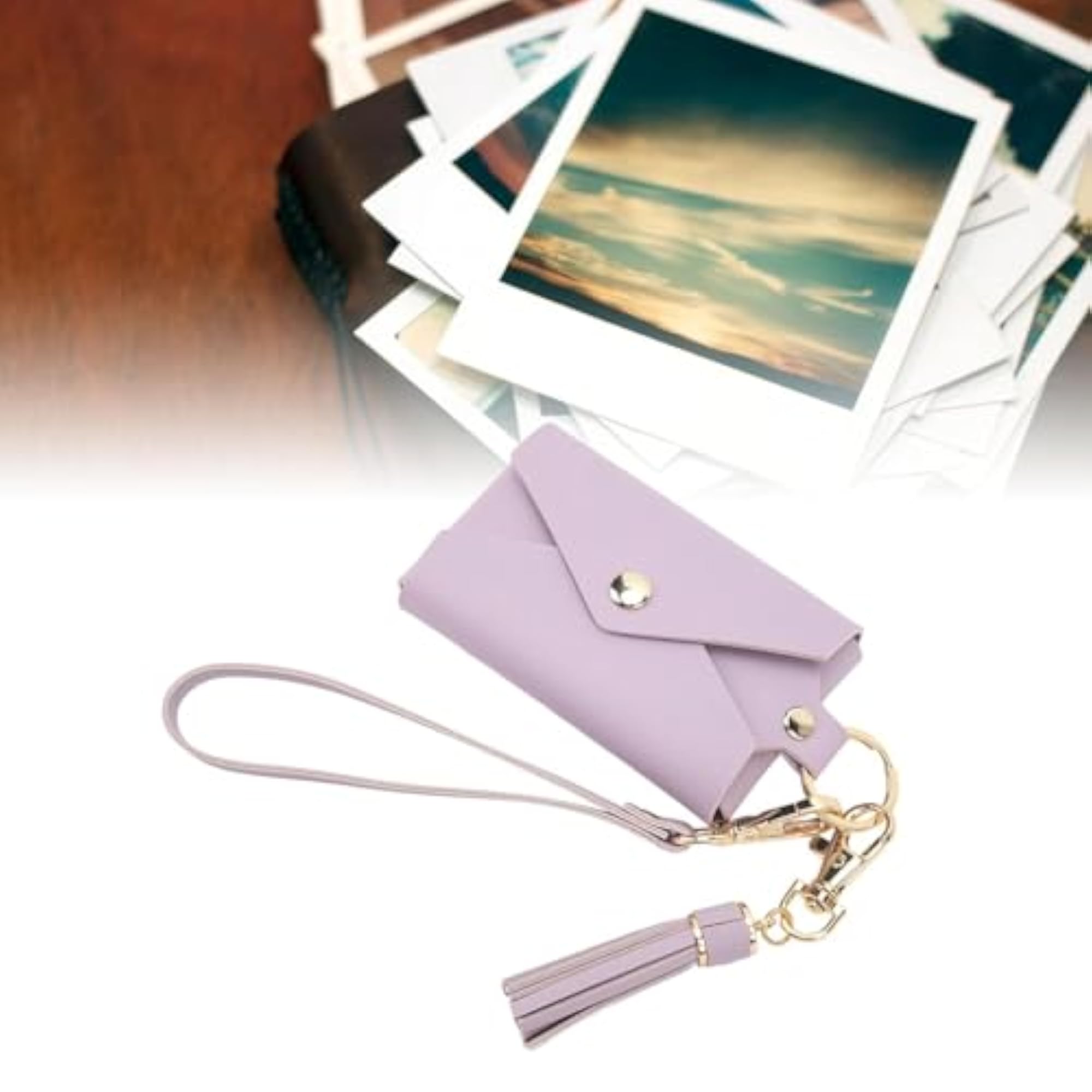 Instant Mini Film & Card Snap Button Tassel Leather Wallet