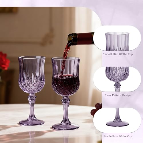 HTTBEIZI 7OZ Plastic Wine Glasses, Reusable Vintage Goblets Unbreakable Drinking Glasses Crystal Water Cups Champagne for Wedding, Parties (48, Dark Purple) by HTTBEIZI - Used condition - Image 5